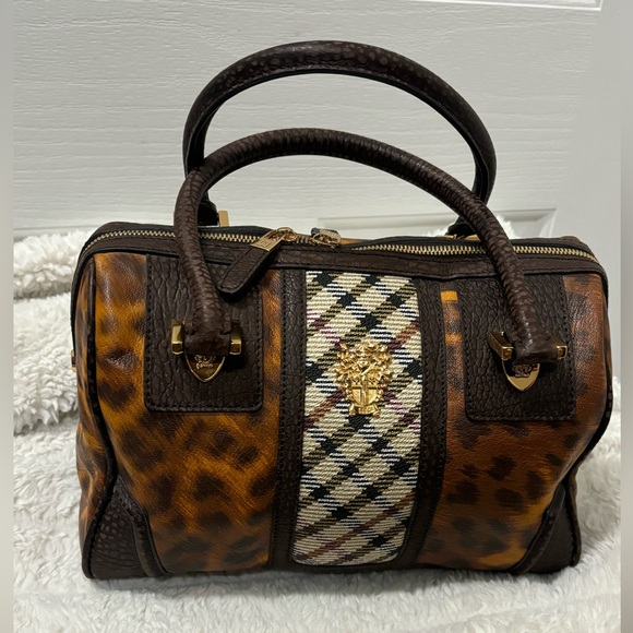 DAKS London Leather bag animal print gold accent 11 x 10x 7 - Picture 9 of 15